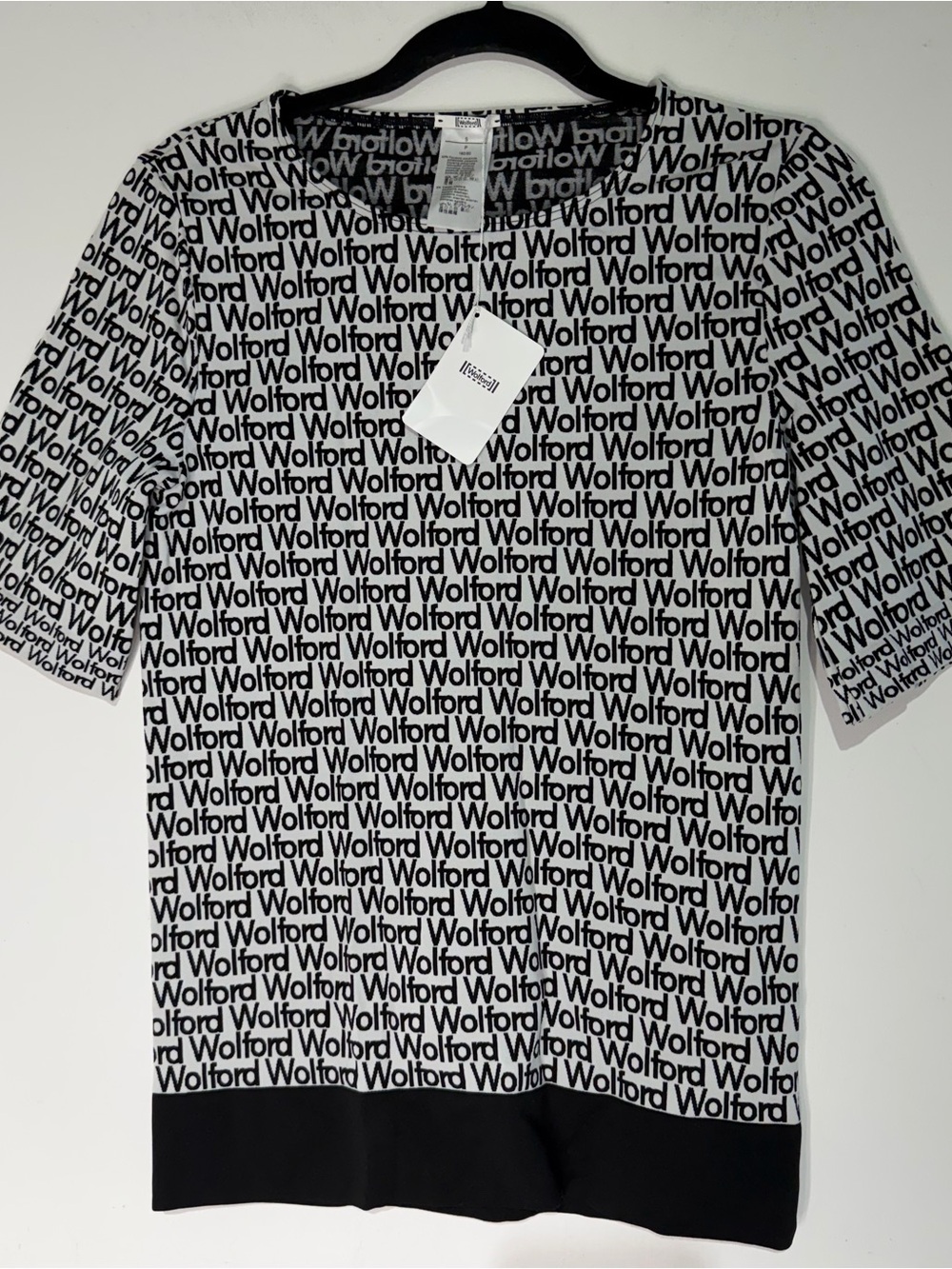 Wolford Black and White Monogram Knit Short Sleeve Top - S